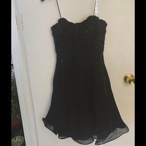 Vintage 90s silk black beaded evening dress, sz 4